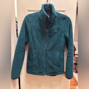 The North Face Dark Teal/Black Heather Full Zip Fleece Jacket w/Pockets. Size S